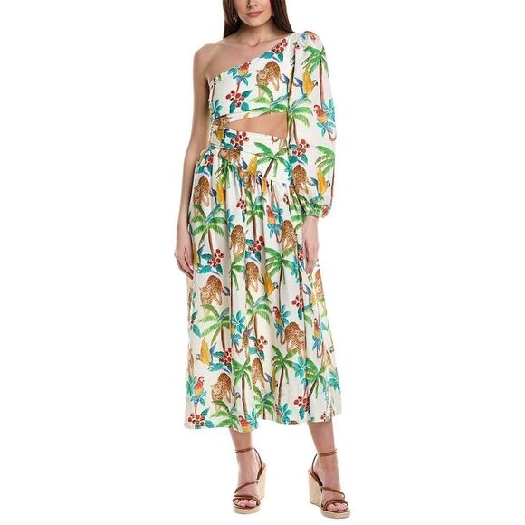 FARM Rio NWT Women's Green Tropical Paradise One-shoulder Linen-blend Medium - Picture 1 of 5